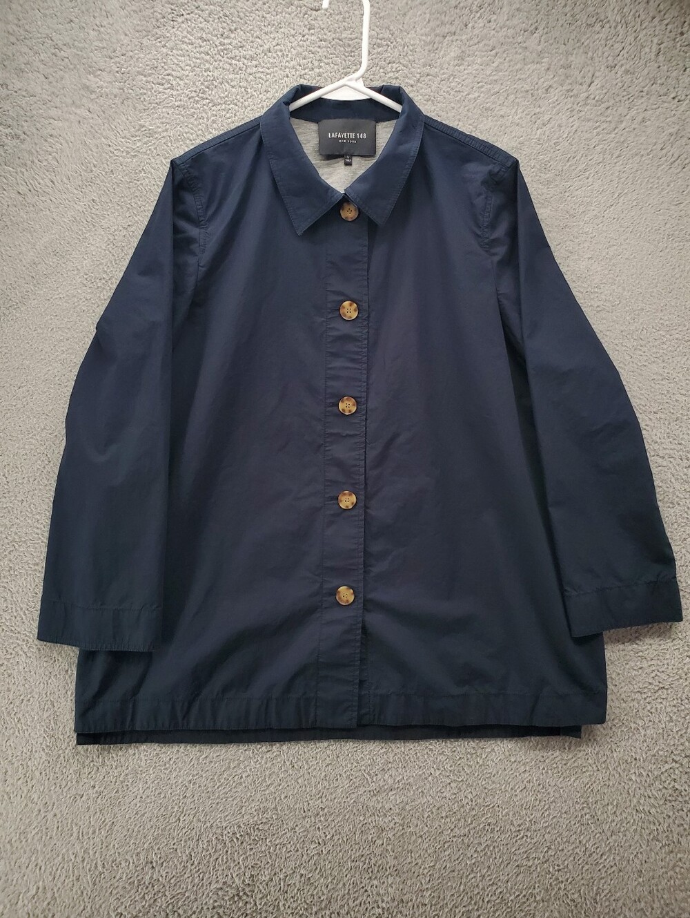 Lafayette 148 New York Cotton Poplin Austin Jacket Womens Large Navy Blue